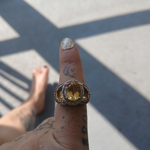 Citrine and diamond chips with gold over 925 - Picture 3 of 4